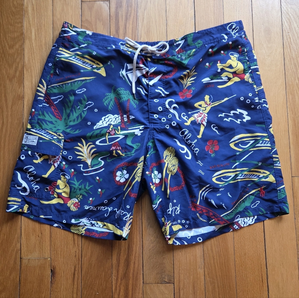 Polo by Ralph Lauren Navy Tropical Print Swim Shorts Size XXL